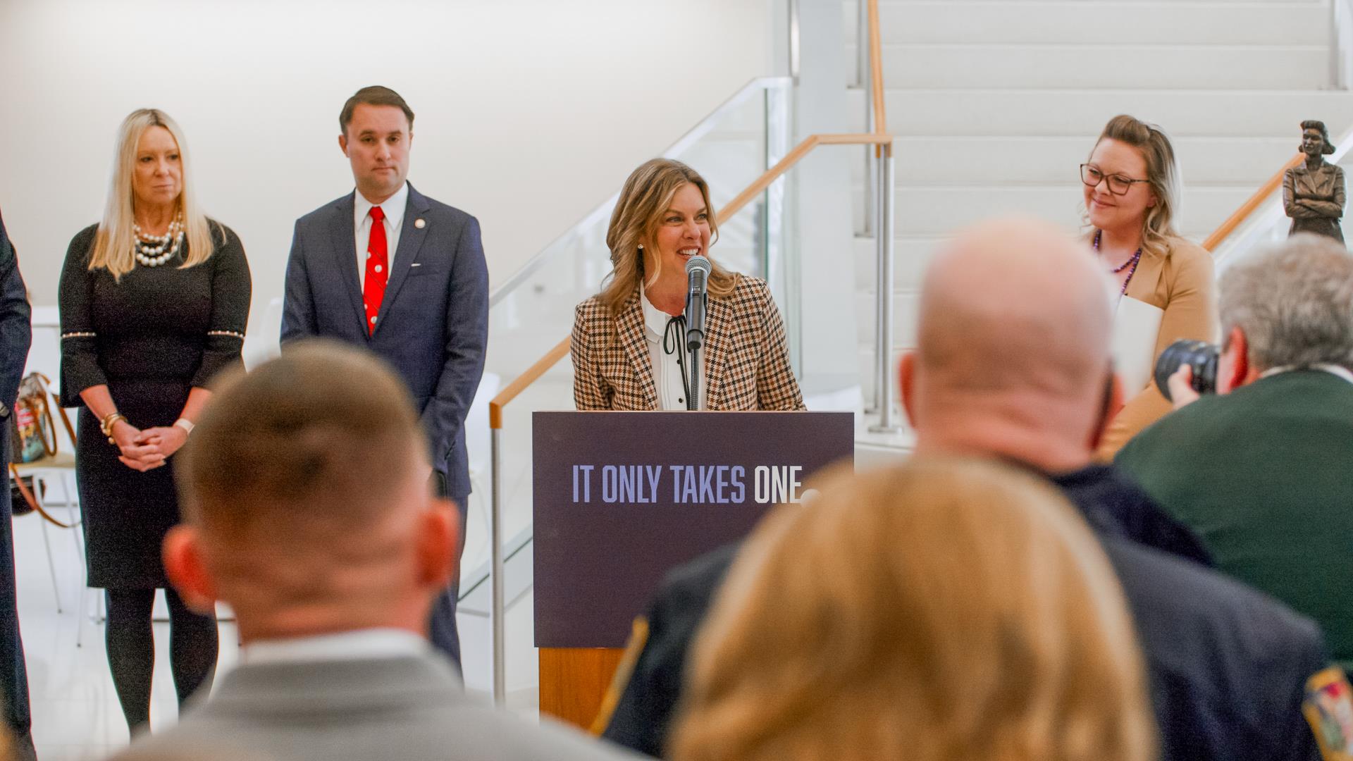 First Lady Youngkin speaks at It Only Takes one event.