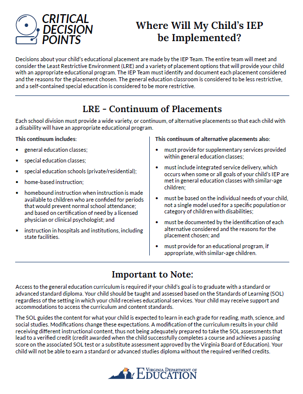 CDP Where Will My Child's IEP Be Implemented