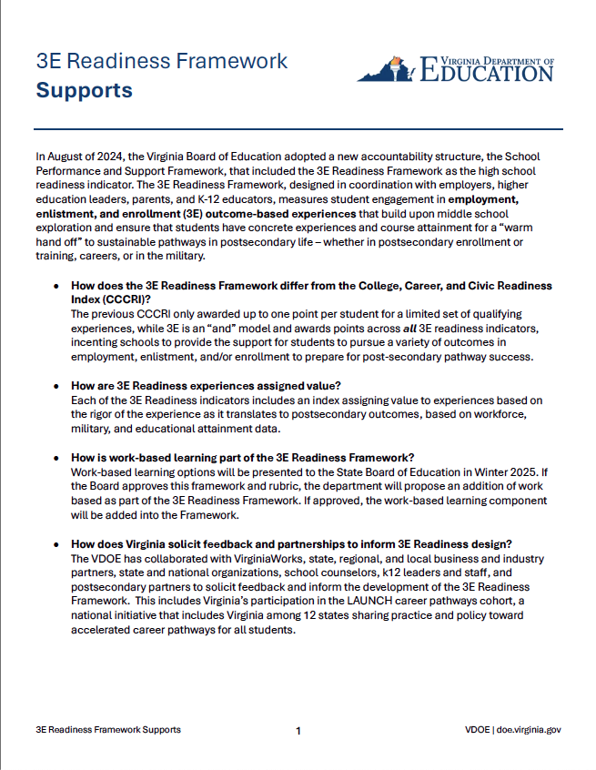 Image of 3E Readiness Framework Supports Handout